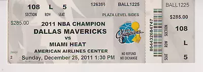 $20 • Buy Dallas Mavericks Vs Miami Heat 12-25-2011` Ticket Stub Championship Banner Night