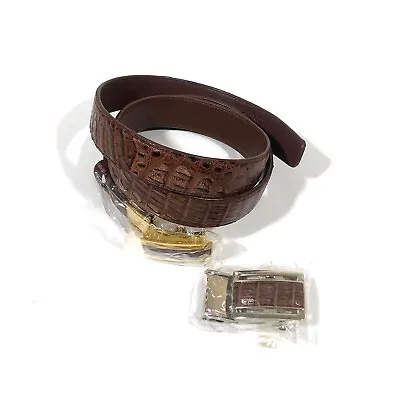 Croton Genuine Brown Crocodile Leather Men's Auto Locking Belt - Dual Buckle New • $249.99