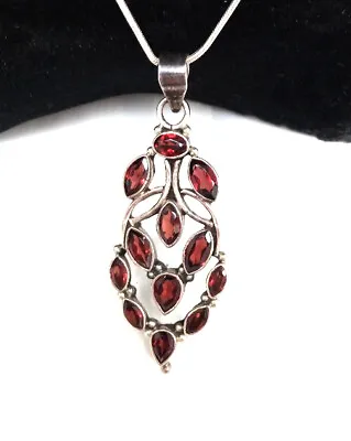 £12.50 • Buy 925 Sterling Silver Oval Mozambique Garnet Waterfall Pendant Necklace #CS #807