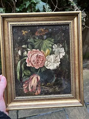 Incredible Antique 18th Century Oil Painting Dutch School Still Life Flowers • £250