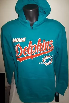 MIAMI DOLPHINS Pull Over Hoody Sewn Lettering Screened Logo Aqua Blue LARGE • $42.99