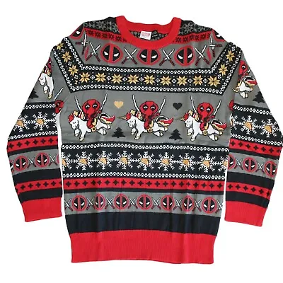 Mad Engine Marvel Deadpool Riding A Unicorn Men's Christmas Sweater - NWT • $23.99