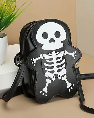 £8.95 • Buy Skeleton 💀 Crossbody Bag Soft Faux Leather Gothic Emo 🖤 Halloween Cute Witch