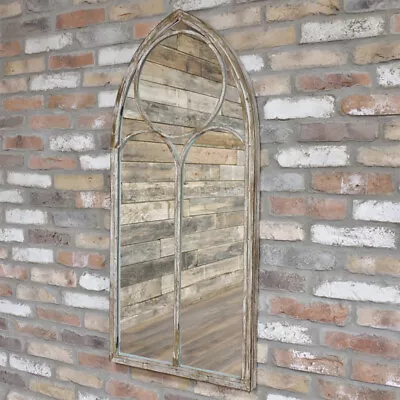 Large Arch Vinatge White Metal Window Garden Outdoor Wall Mirror 122cm X 56.5cm • £119