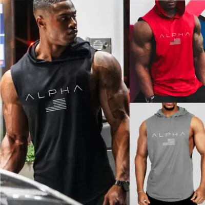 Mens Solid Sport Tank Tops Vest Bodybuilding Training Gym Fitness Muscle T Shirt • £7.99