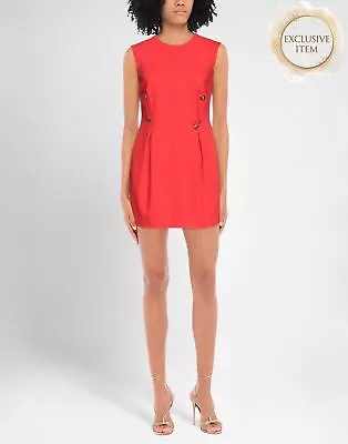 RRP€1150 VERSACE Sheath Dress IT44 US8 UK12 L Red Silk Blend Lined Logo Details • $36.09