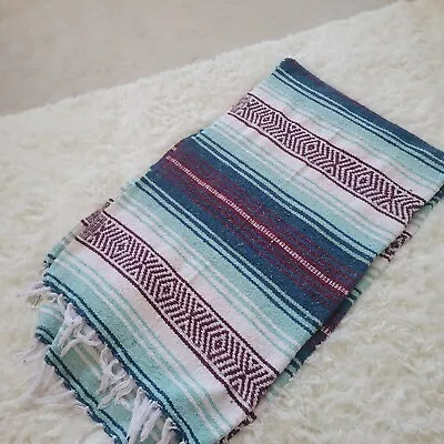 La Montana Mexican Blanket/Throw/Yoga Matt Fringe Striped Clean.   • $11