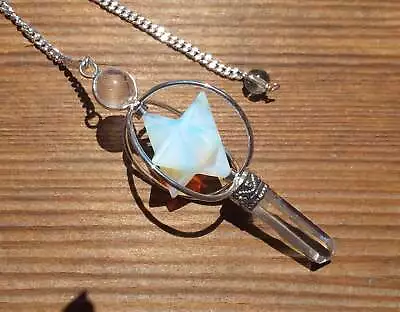 Natural Opalite Gemstone 3 Stone Merkaba Star Spinning Pendulum • $10.49