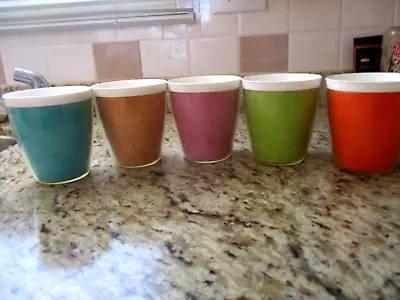 5 Vintage Mid Century Modern 1950's Burlap Plastic Multicolor Tumbler Glasses • $25