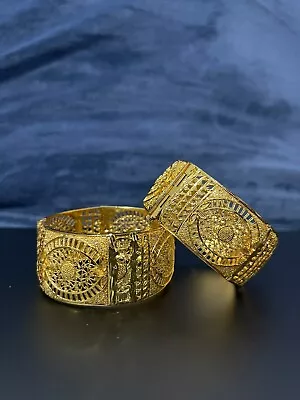 22k Gold Plated  Asian Indian / Pakistani Bangles 2 Wide Bangles • £12