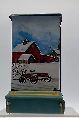 Jasco  Red Barn Winter Scene Hand Painted Metal Match Toothpick Holder • $14.99