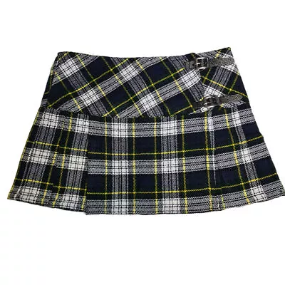 Viper London 13  Black/White/Yellow Tartan Micro Mini Kilt Skirt Leather Straps • $17