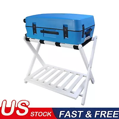 Solid Wood Folding Luggage Rack Heavy-duty Straps Shelf Campers Hikers New White • $35.32