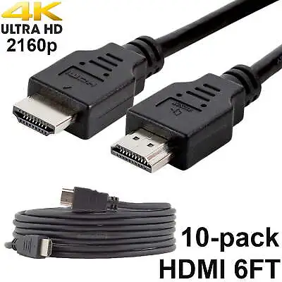 Pack Of 10 Digital High-Speed 1.4 HDMI Cables PVC 2160p Black Cord (6 Feet) • $22.95