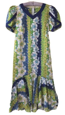 Vintage Hawaiian Muu Muu Apparel Fishtail MERMAID Dress Cotton Hibiscus Hawaii • $120