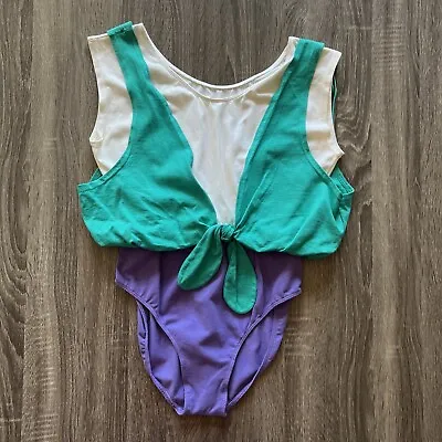 Vintage 80s/90s Rainbeau Bodywear Leotard Bodysuit Size 2X Green White Purple • $49.99