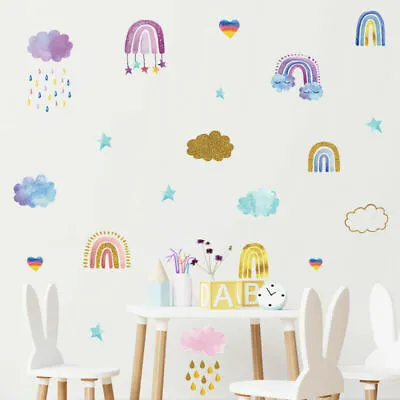 Rainbow Nursery Wall Decal Sticker Stars Love Heart Removable Wall Decal • $13.99