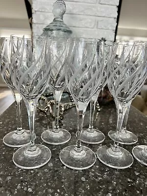 Vintage Mikasa Windlass Wine Glasses Set Of 8 Frosted Swirl Etched • $180