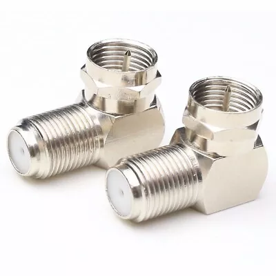 2 X F TYPE RIGHT ANGLE SATELLITE CONNECTOR ELBOW MALE TO FEMALE COUPLER ADAPTER • £3.75