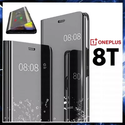 For ONEPLUS 8T CLEAR VIEW FLIP CASE SMART BOOK MIRROR LUXURY STAND COVER 8 T • $15.29