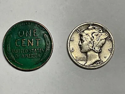 Vintage Wheat Penny Shell With Old 1936 S Silver Dime Coin Magic • £19.06