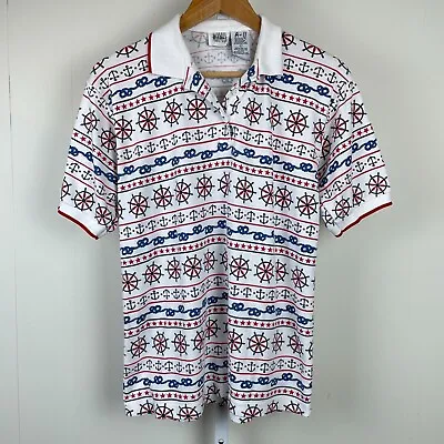 Vintage Jason Maxwell Polo Shirt Nautical Boat Ship Red White Blue Womens Large • $12.29