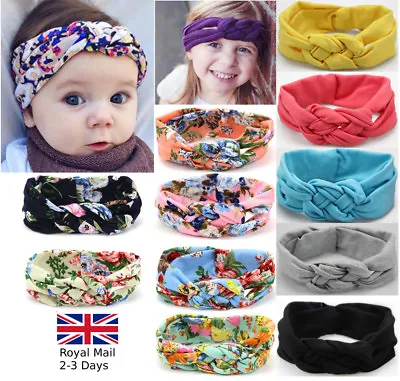 Baby Girls Turban Knot Twist Headband Hair Band Head Wrap Cute Kids Floral Plain • £2.39