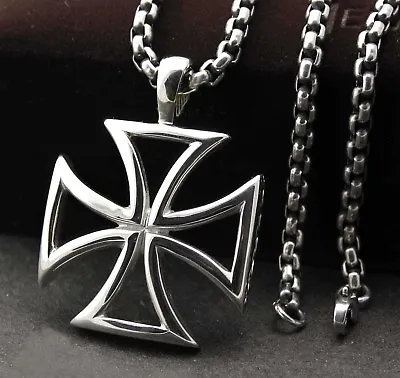 Maltese Iron Cross Titanium Stainless Steel Pendant Necklace + 22  Chain PN978  • $15