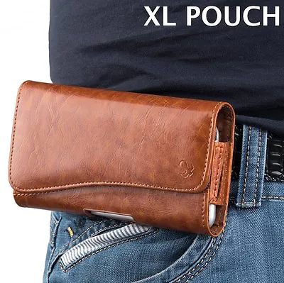 For XL LARGE Phones - BROWN PU Leather Pouch Holder Belt Clip Holster Cover Case • $9.60