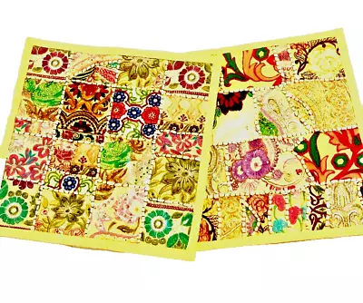 VTG Set 2 16  Sq. Embroidered Patchwork PILLOW CASE COVERS 100% Cotton  India • $12