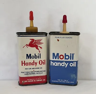 Lot Of 2 Vintage Mobil Handy Oil Pegasus Advertising Oiler Tins • $49.99