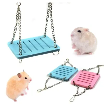 Wooden Hanging Swing Cage Toy With Bell Hamster Small Pet Animal Toy Bed UK • £3.75