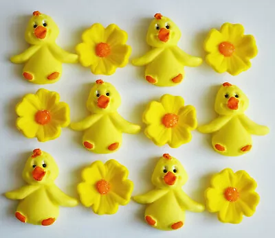 Edible Easter Chicks And Flowers Cake Toppers. Edible Easter Cake Decorations • £9.95