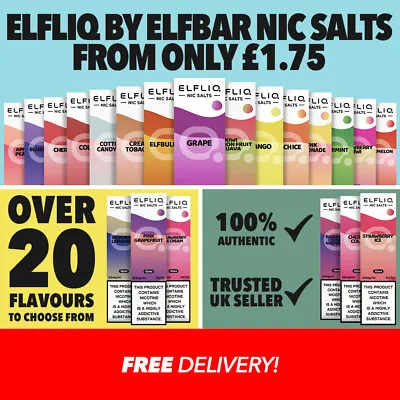 ELFLIQ E-Liquid Nic Salts By Elf Bar | 10ml | E-Cig | 5 -10-20mg | 34  Flavours • £2.89