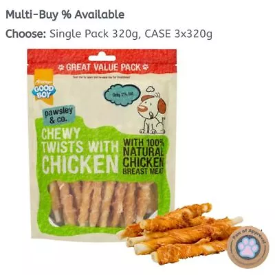 Good Boy Pawsley Chewy Chicken Twists Munchy Dog Treats Rawhide Dental Chews • £11.99