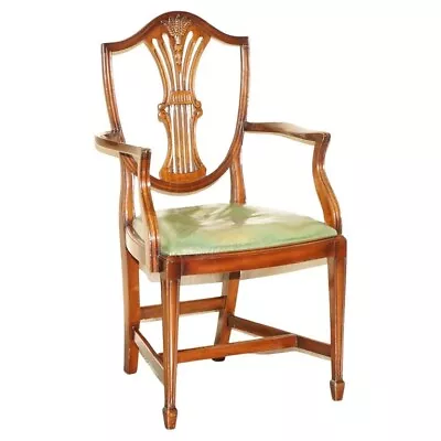 George Hepplewhite Wheatgrass Carver Desk Armchair In Mahogany Green Leather • £275