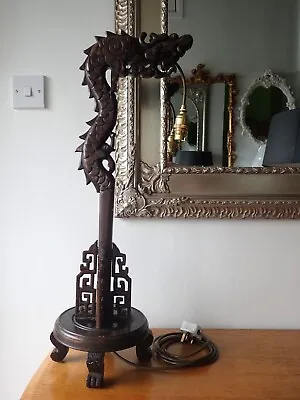 £120 • Buy Chinese Dragon Wood Table Lamp