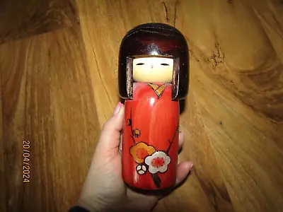 Hand Made Japanese Wooden Kokeshi Doll Red Flowe 16 Cm Flower Poem • £21.99