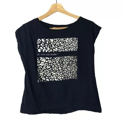 Zara Navy Blue Silver Cheetah Graphic Short Sleeve T-Shirt S • $24.95