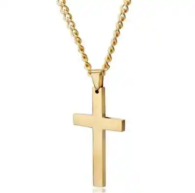 Cross Pendant Necklace Stainless Steel Cuban Chain Silver Plated Gold Men Women • $3.74