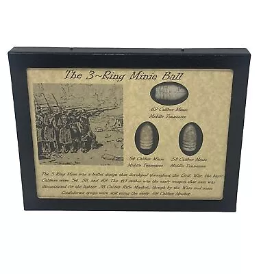 The 3 Ring Civil War Minie Ball Bullet Set Collection In Display Case And COA • $34.89