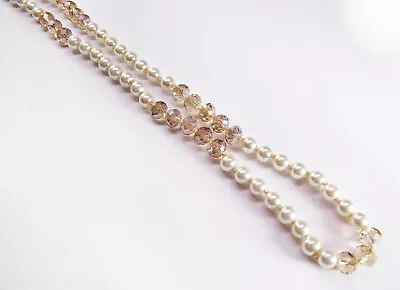 Gorgeous Long Vintage Costume Pearl And Aurora Borealis Beaded Necklace • $18.74