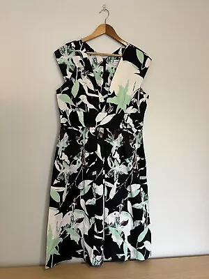 VERONIKA MAINE Floral Cotton Dress Size 14 Black Green Print European Fabric • $30