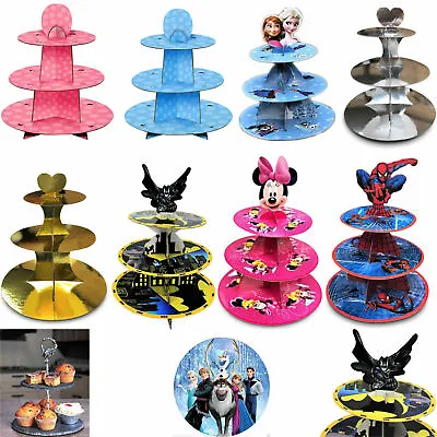 £2.99 • Buy 2x Cupcake 3 Tier Stand Muffin Holder Cardboard Cake Rack Kids Party Balloons