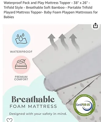 Babylicious Pack & Play Tri Fold Mattress Topper 38  X 26  Waterproof Safe • $24.99