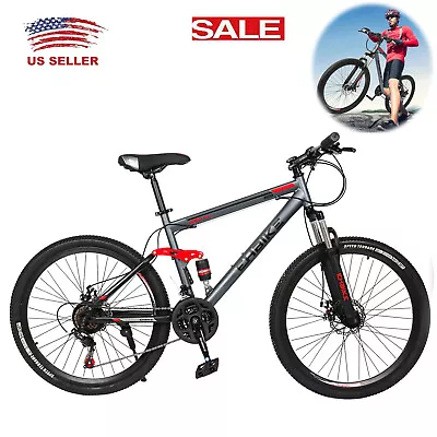 26'' Mountain Bike 21 Speed High-Tensile Steel MTB Frame Dual Disc Brake Bicycle • $220.96