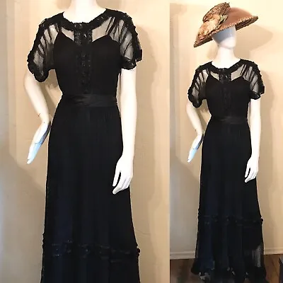 ANTIQUE Victorian Edwardian Black Net Lace Mourning Dress 2 Pc Dress • $250