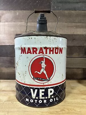 Vintage 5 Gallon Marathon V.E.P. Motor Oil Heavy Duty Can • $329.99