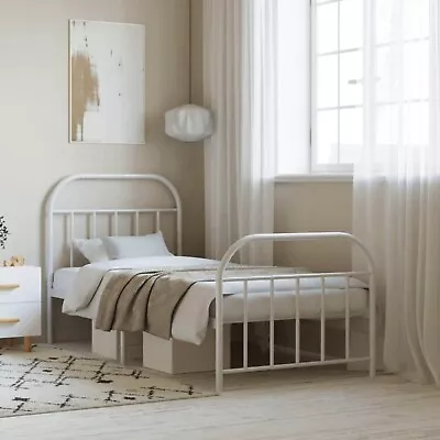 Metal Bed Frame White Single 3ft Bedstead Vintage Guest Room Teens Furniture New • £98.90