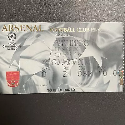 Arsenal V Panathanaikos(UEFA Champions League 2001/02) 16/10/2001 Ticket • £2.97